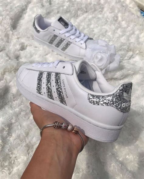 Adidas white silver metallic shoes